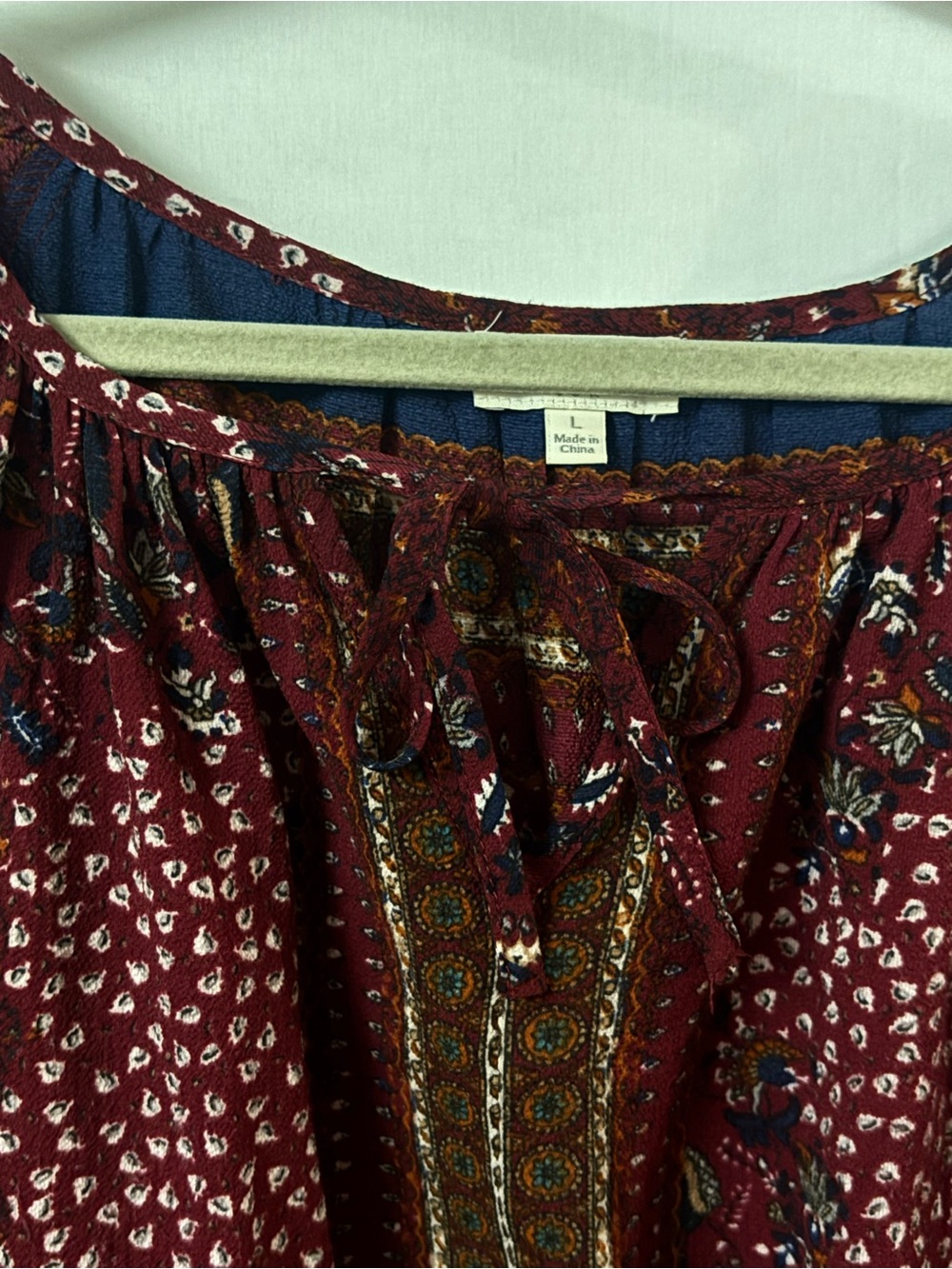Umgee Burgundy Paisley Tiered Dress Flare Ruffle Bell Sleeve Lg Festival Peasant - Picture 5 of 8